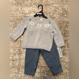 Carter's Blue and Gray Kids Floral Sweater Matching Set size 18M-NWT